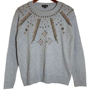 Topshop Heather Blue Long Sleeve Knit Jewel Studded Crewneck Sweater 4